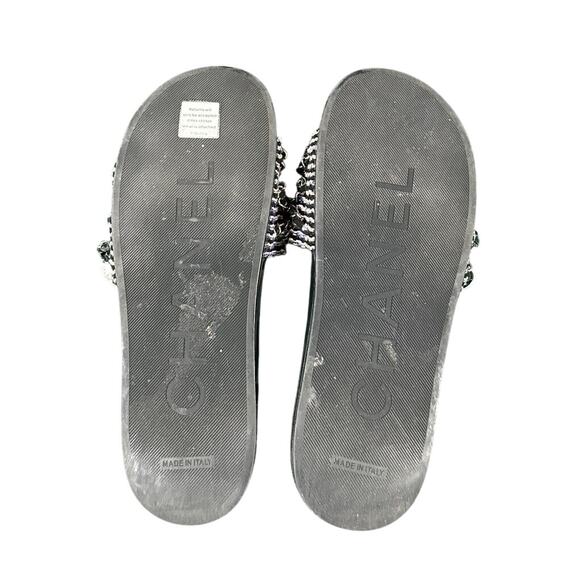 Chanel 2017 Interlocking CC Tweed Slides Chain Logo Sandals 41 - Picture 3 of 6